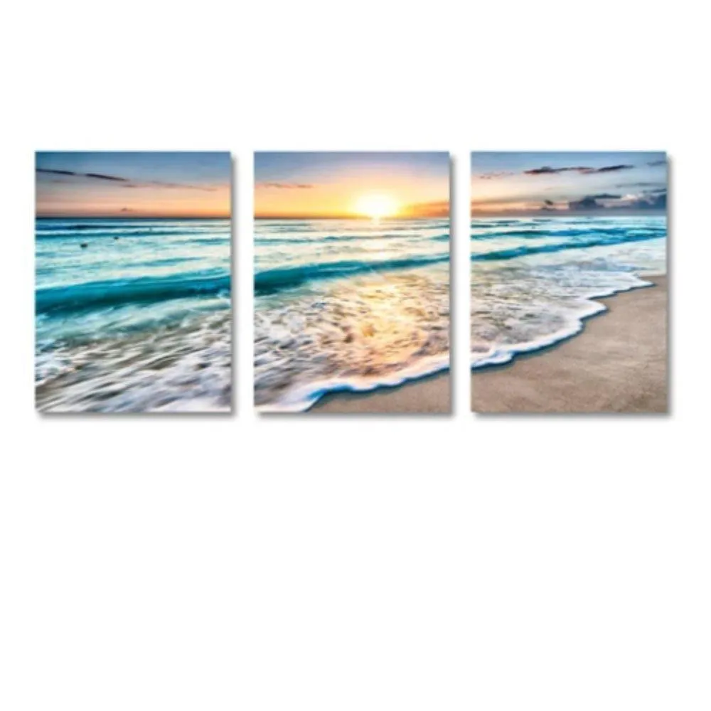 3 Piece Stunning Sea Sunset Framed Canvas Wall Art