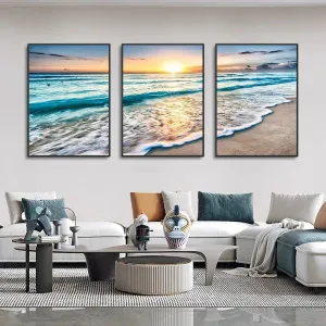 3 Piece Stunning Sea Sunset Framed Canvas Wall Art