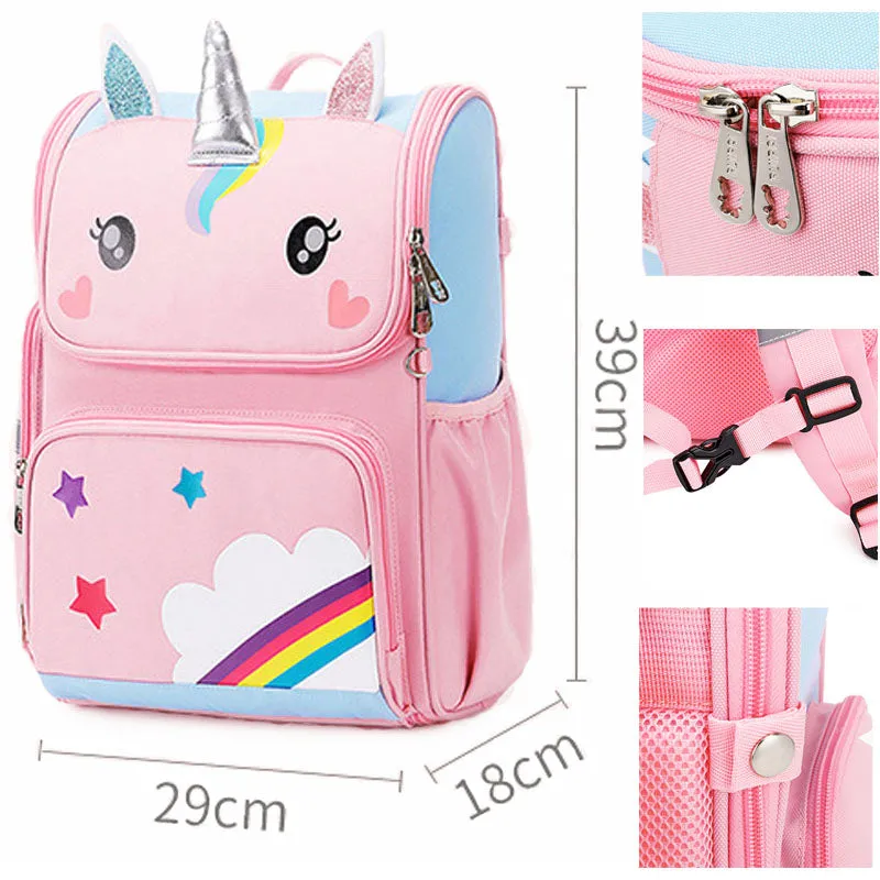 3D Cartoon Unicorn Backpacks Kids Bookbag For Grade 3-6 Student