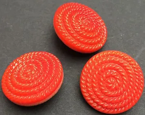 6 Stunning 1.8cm Vintage Red Glass Coiled Rope Buttons