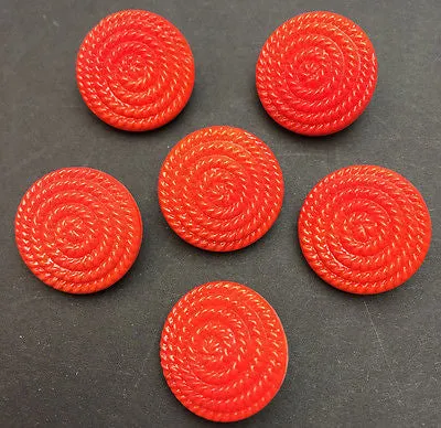6 Stunning 1.8cm Vintage Red Glass Coiled Rope Buttons