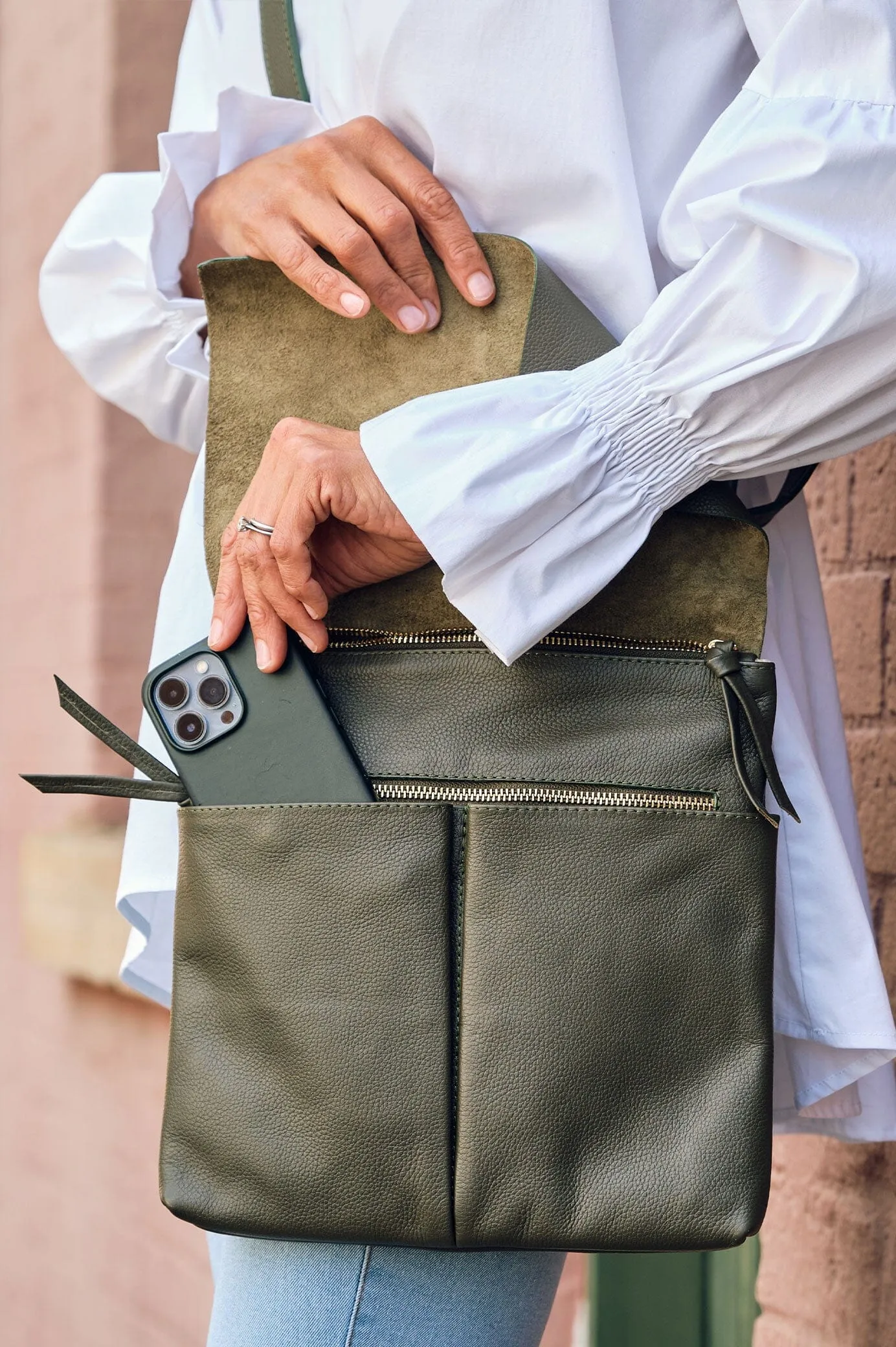 Barcelona Leather Handbag Olive Soft Leather