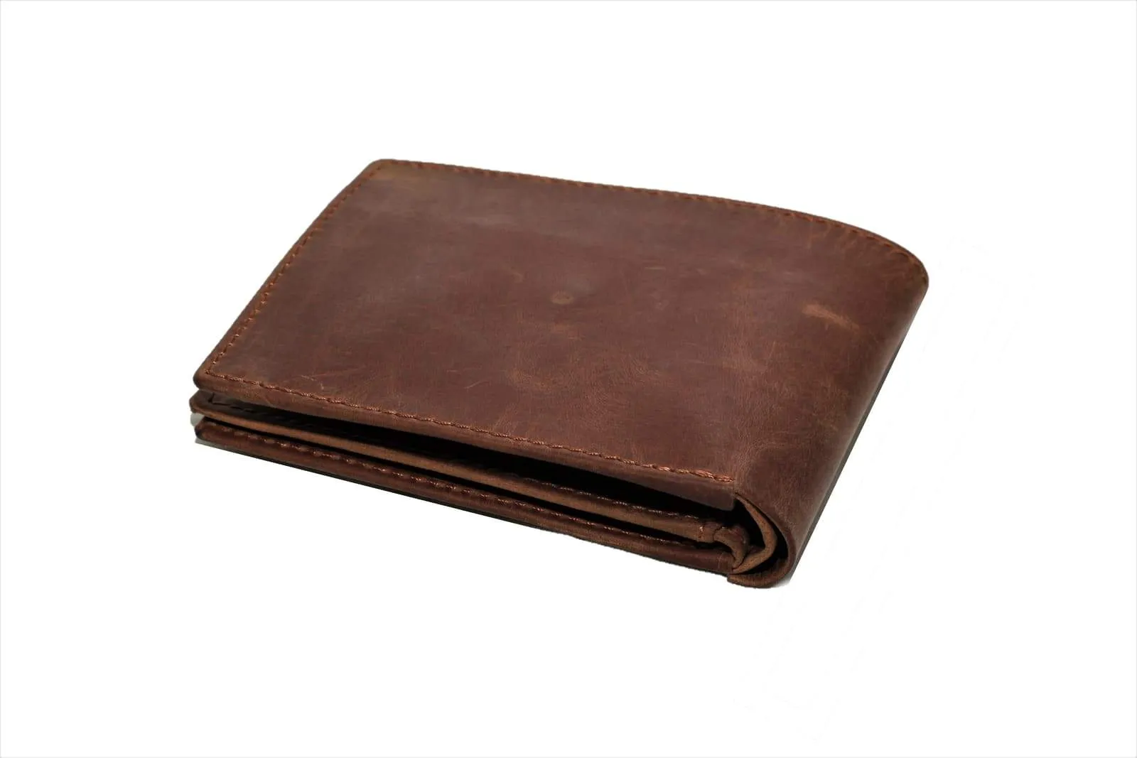 Bifold Distressed Leather Wallet side flap