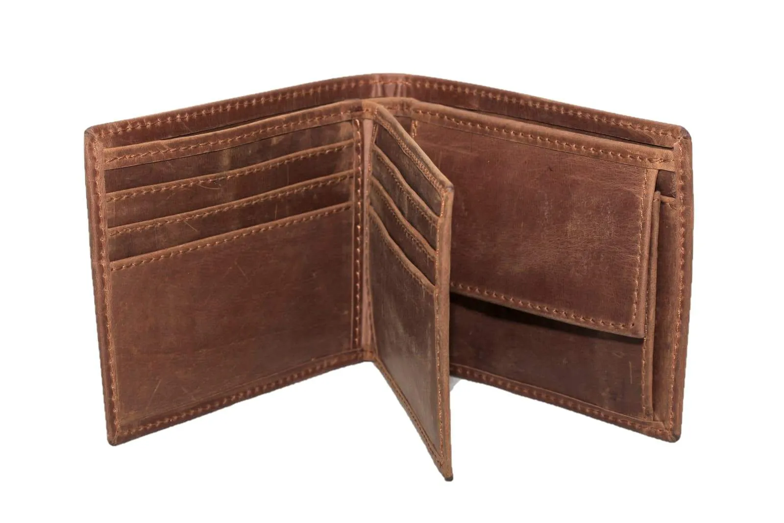 Bifold Distressed Leather Wallet side flap