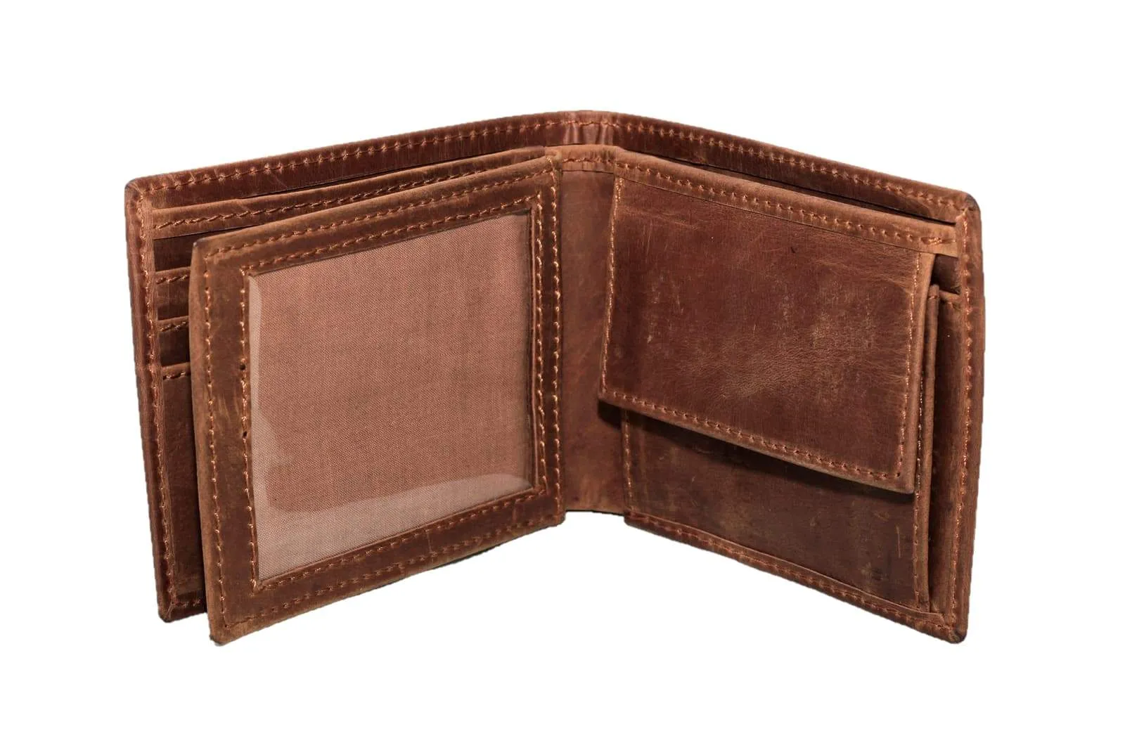 Bifold Distressed Leather Wallet side flap