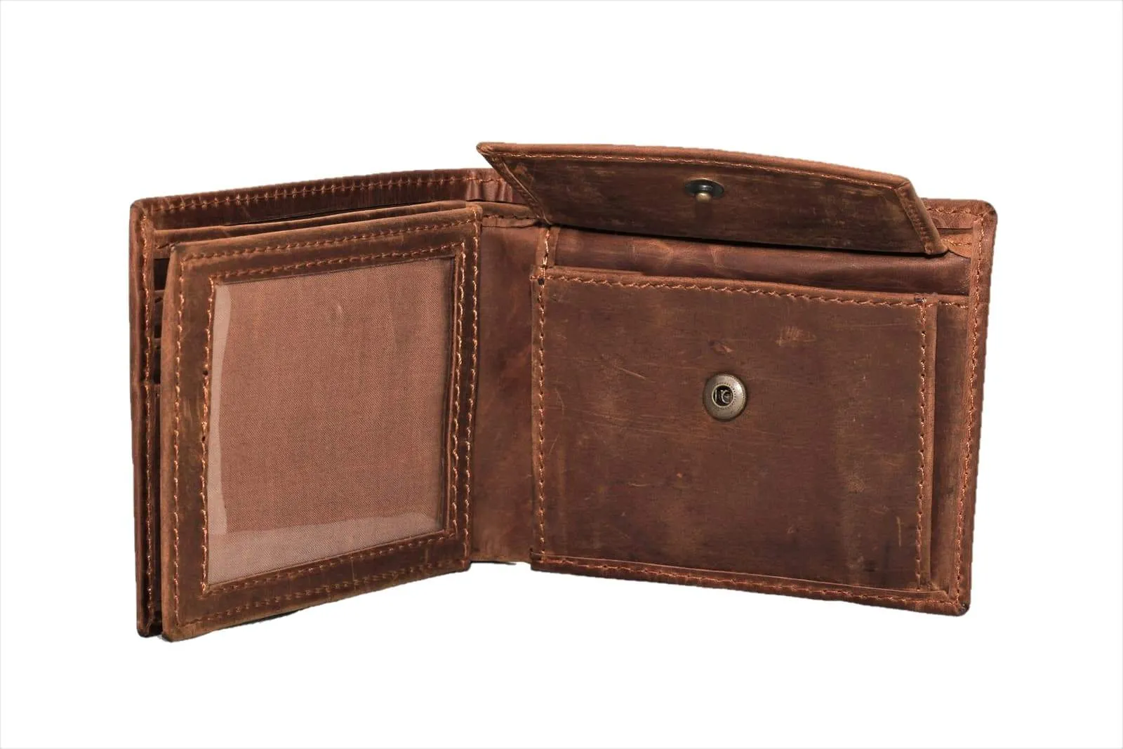 Bifold Distressed Leather Wallet side flap
