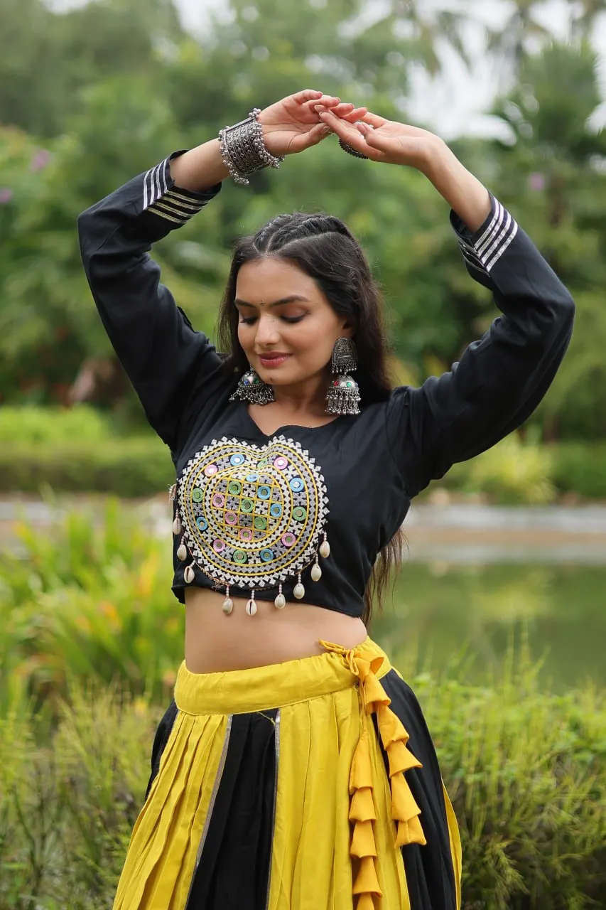 Black & Yellow Designer Readymade Rayon Lehenga Choli Set