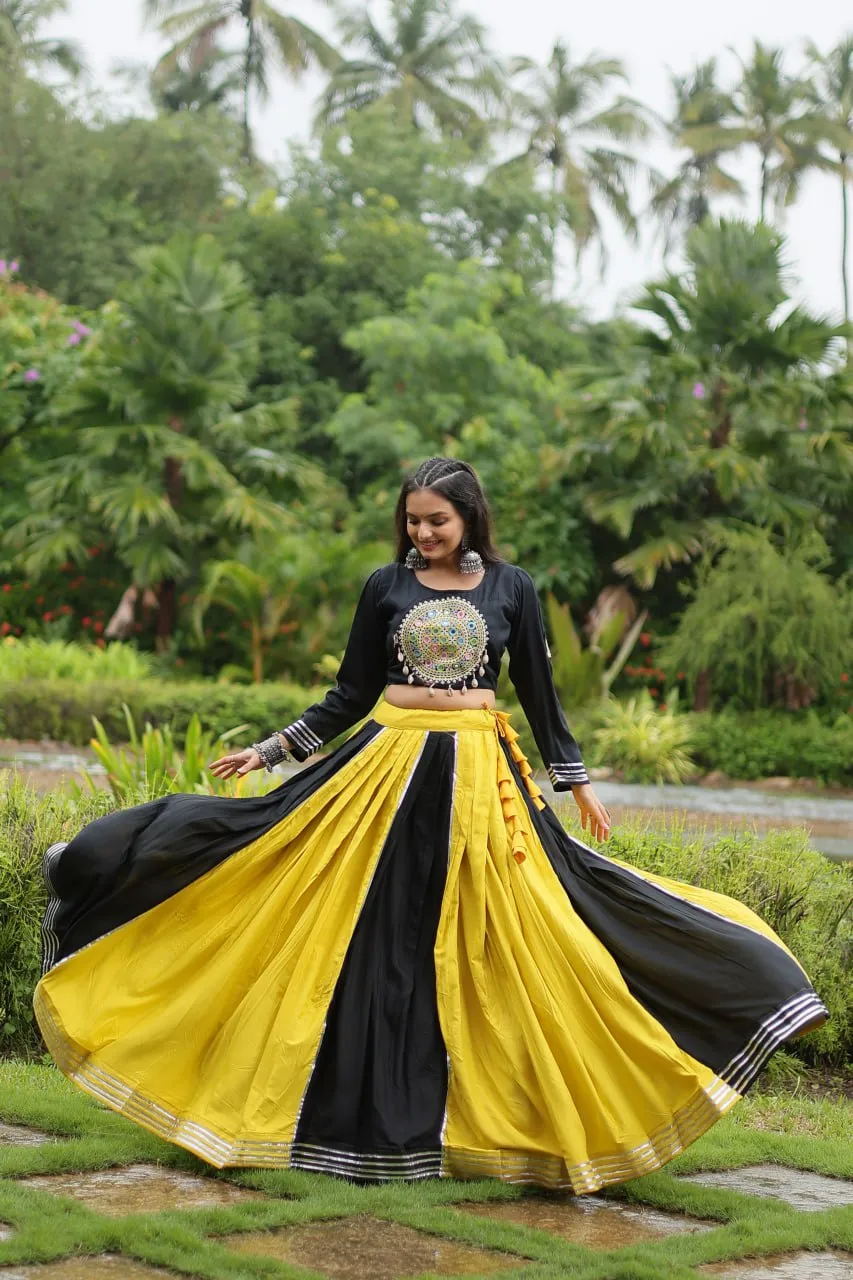 Black & Yellow Designer Readymade Rayon Lehenga Choli Set