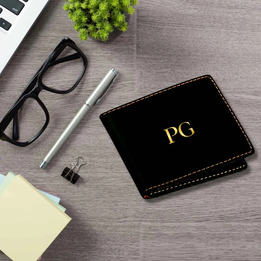 Black Customised Wallet for Men Anniversary Gifts - Initials