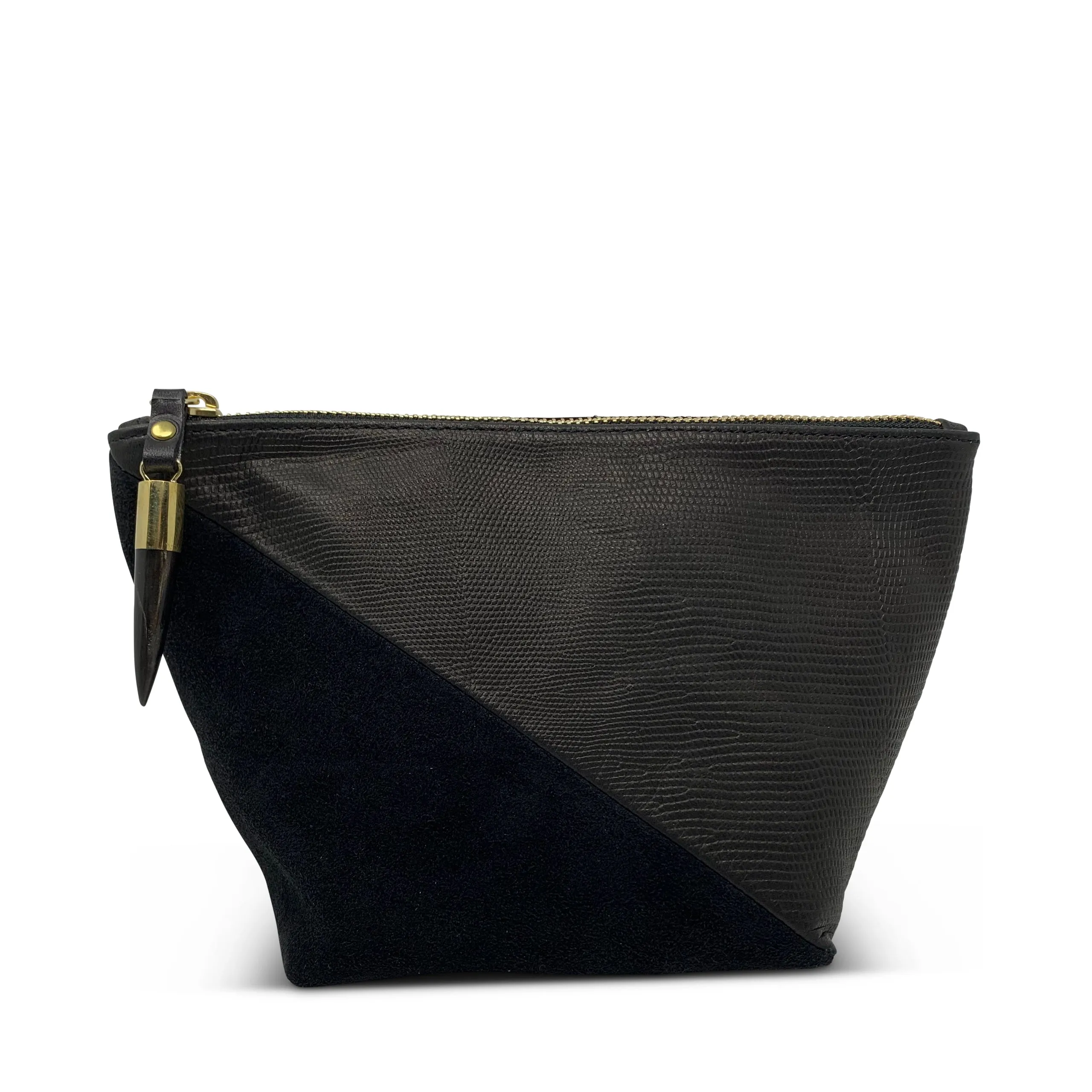 Black Petite Lizard Black Suede Makeup Bag