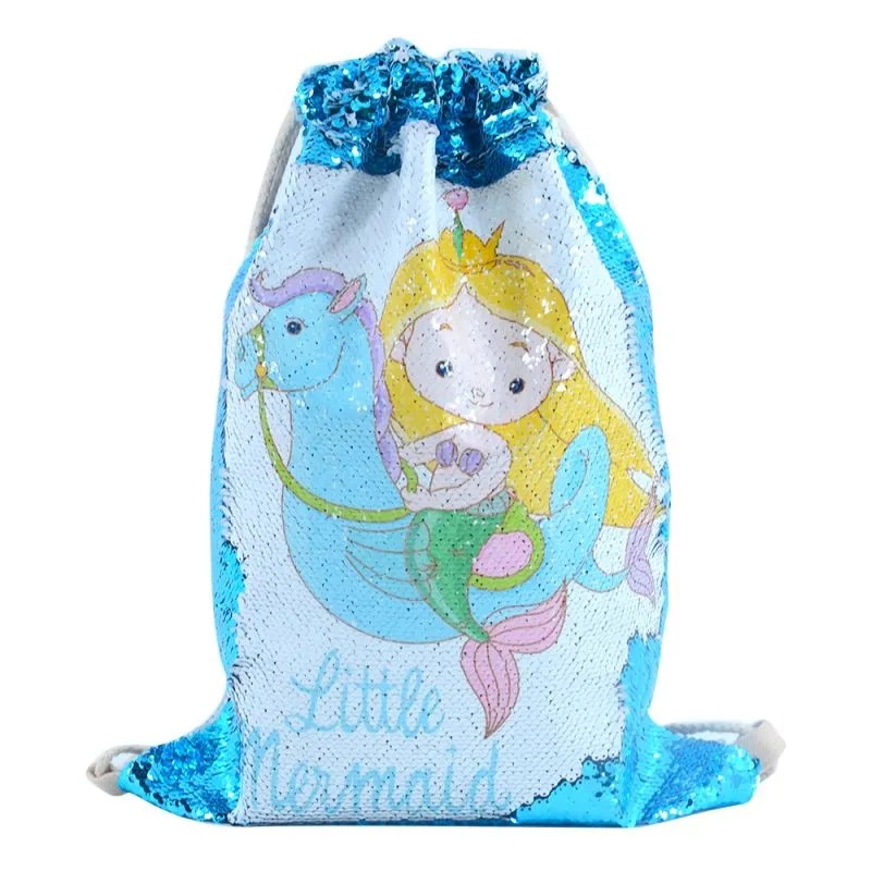 Blue Sequin drawstring bag - 34 x 45 cm