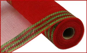 Border Stripe Metallic Mesh Red with Lime Green 10.5" x 10 YARD ROLL