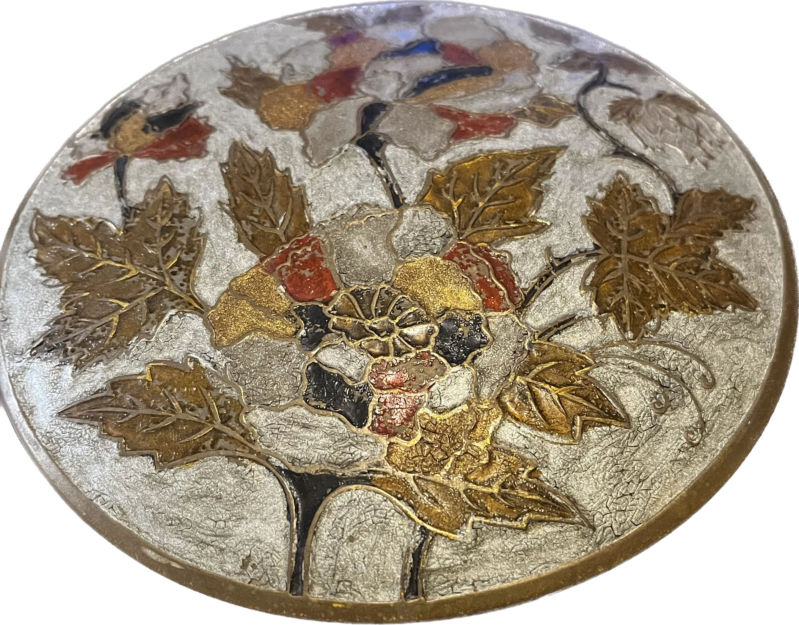 Brass holder with gorgeous inlay flowers