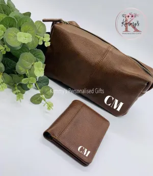Brown PU Leather Wash Bag