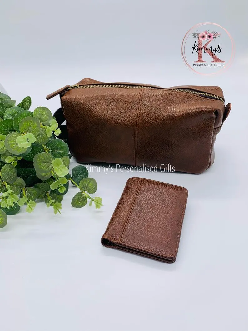 Brown PU Leather Wash Bag