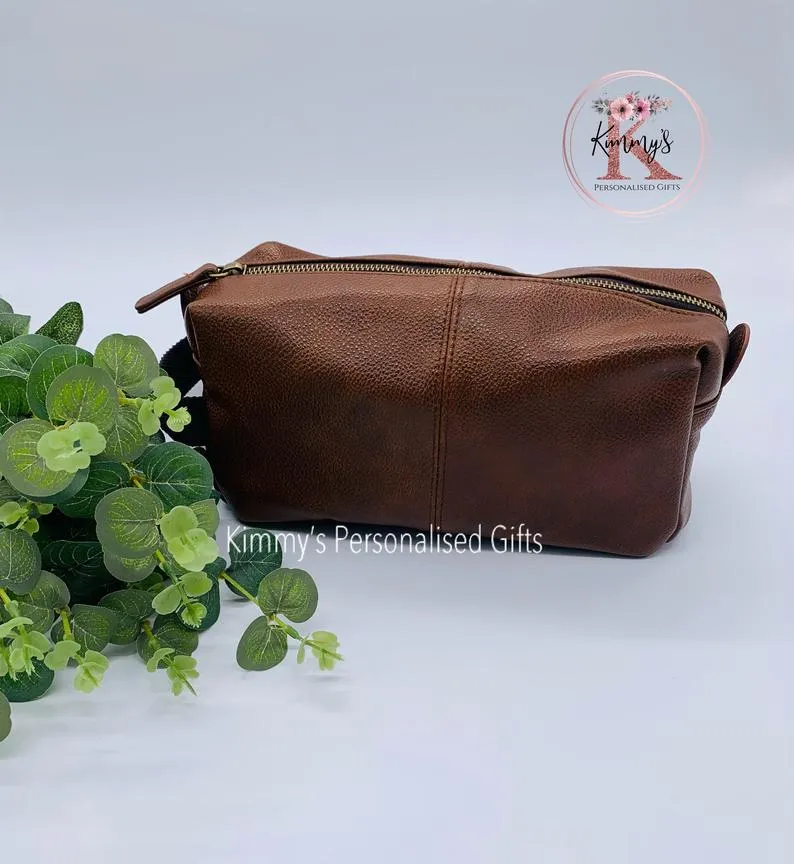 Brown PU Leather Wash Bag