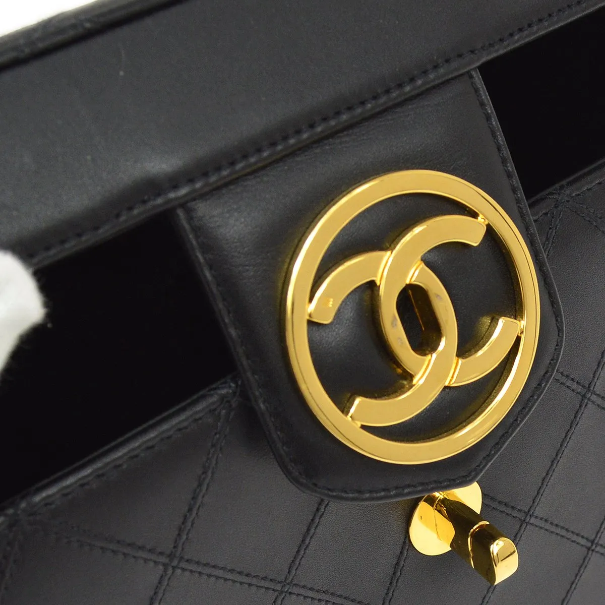 CHANEL 1994-1996 Black Lambskin Cosmoline 2way Vanity Bag AK17189d