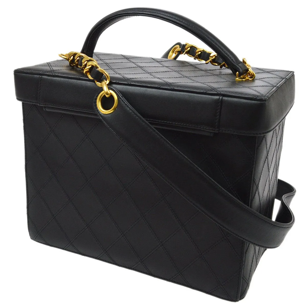 CHANEL 1994-1996 Black Lambskin Cosmoline 2way Vanity Bag AK17189d