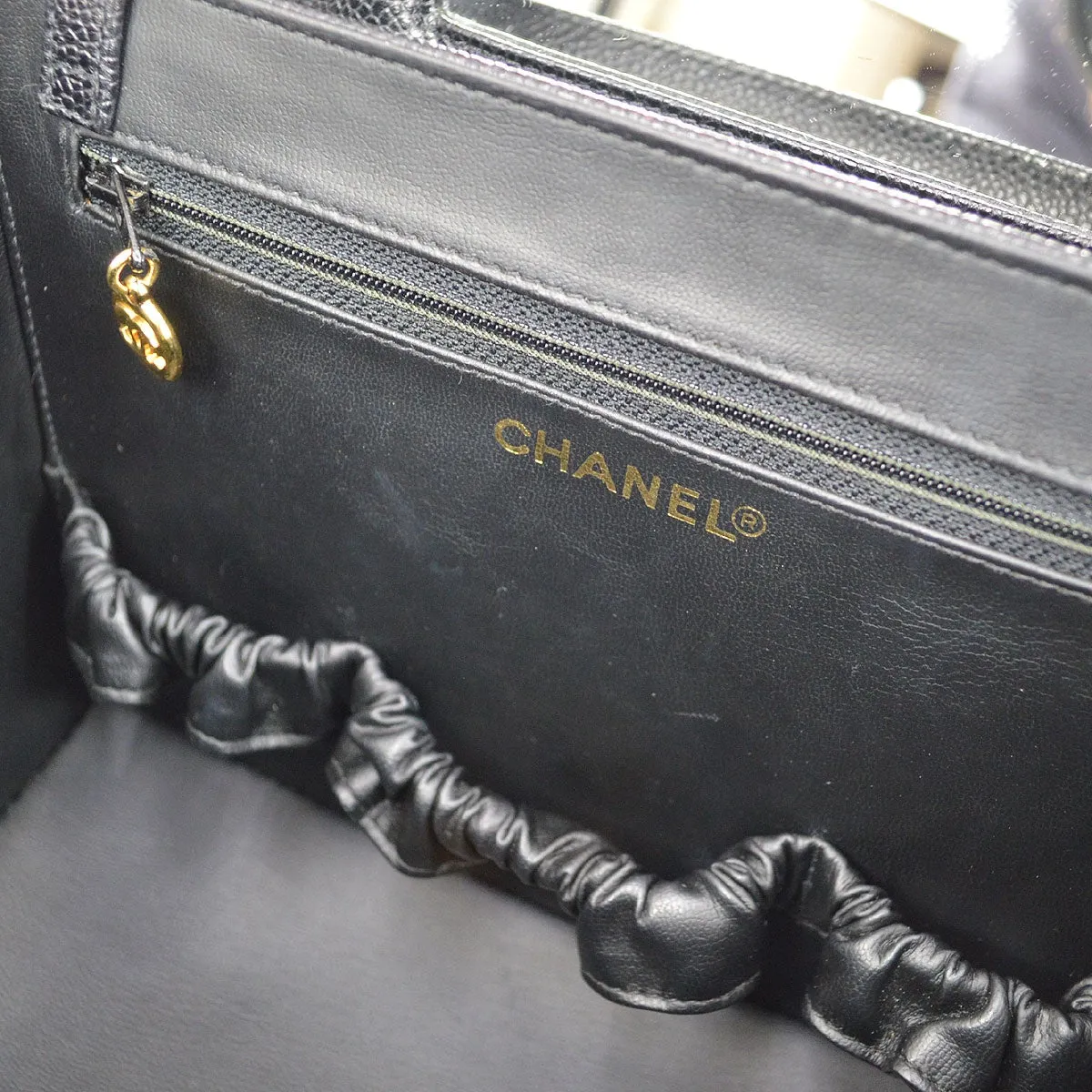 CHANEL 1994-1996 Circled CC Vanity Handbag Black Caviar 01531