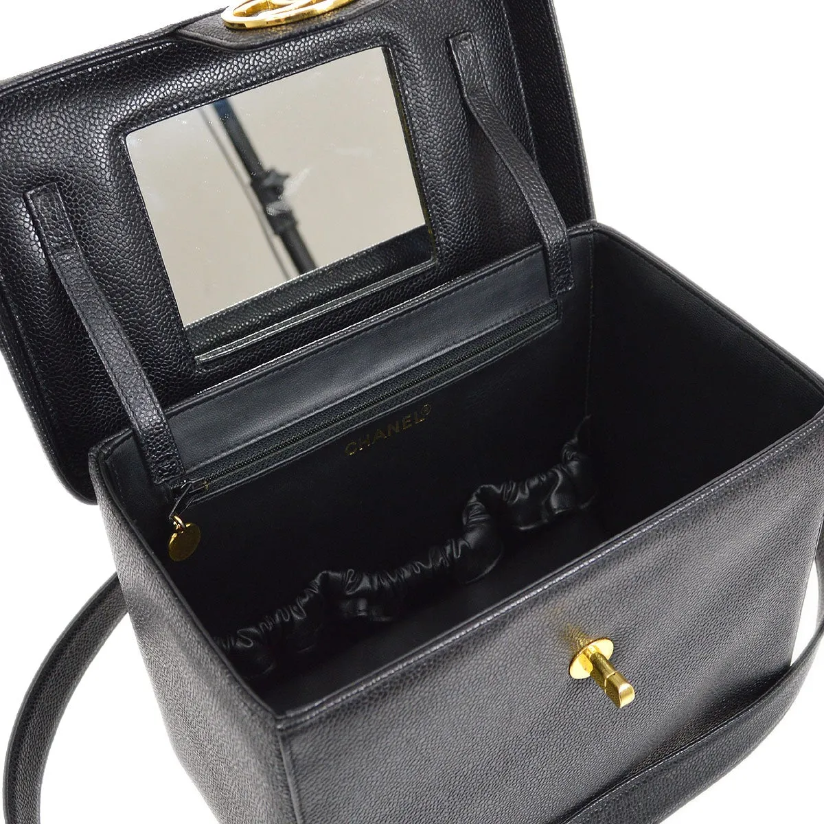 CHANEL 1994-1996 Circled CC Vanity Handbag Black Caviar 01531