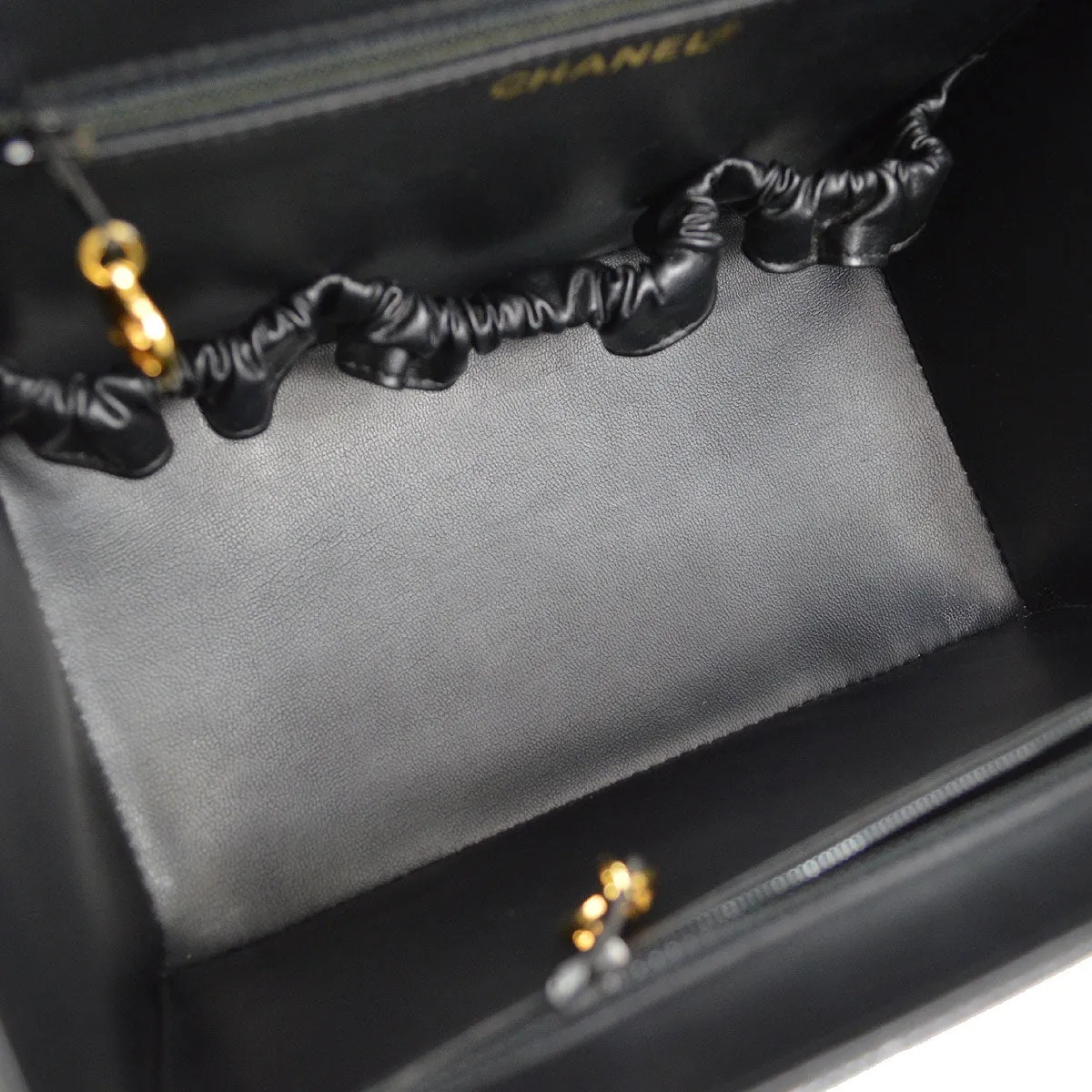 CHANEL 1994-1996 Circled CC Vanity Handbag Black Caviar 01531