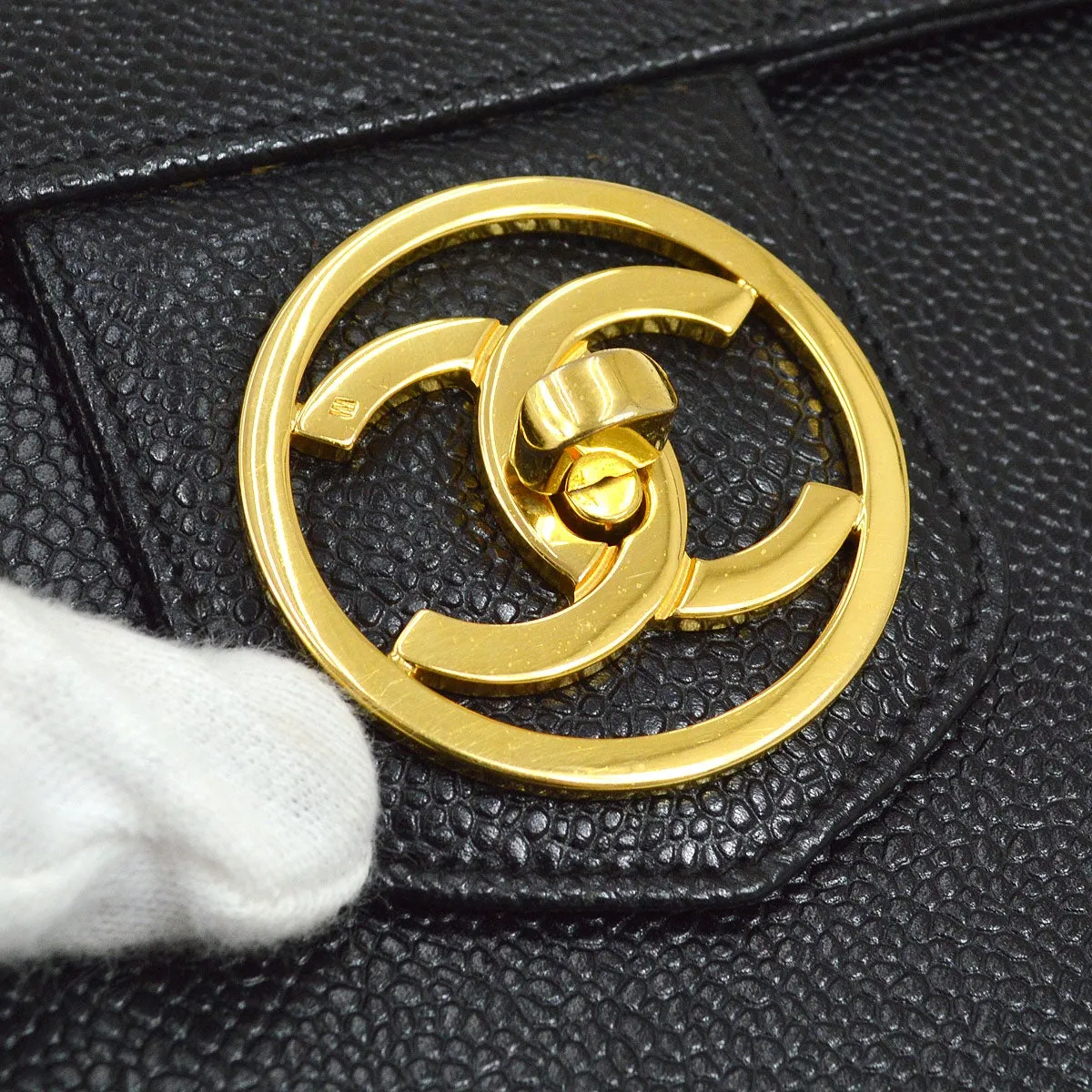 CHANEL 1994-1996 Circled CC Vanity Handbag Black Caviar 01531