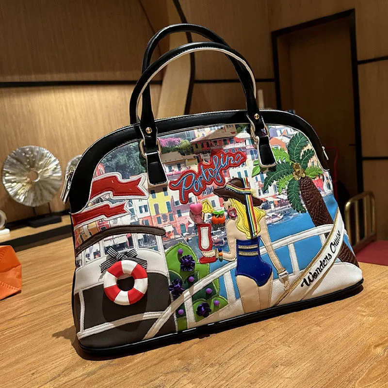 Chh Chrome Heart Leather Bag Splicing Embroidered Women's Bag