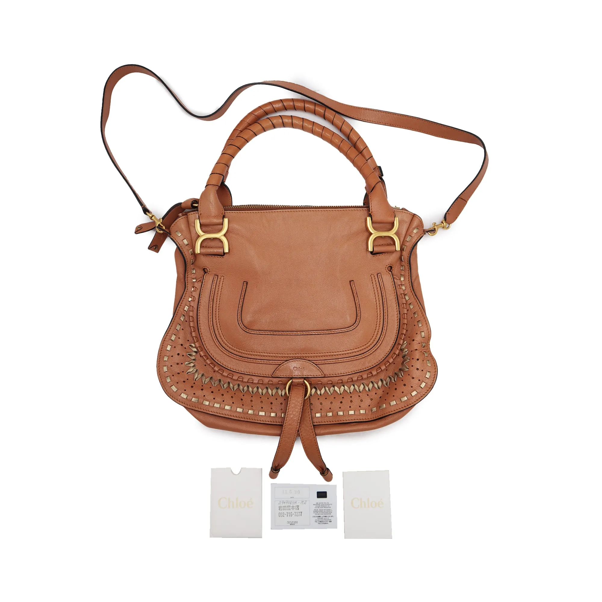 Chloe Calfskin Medium Perforated Marcie Top Handle Bag