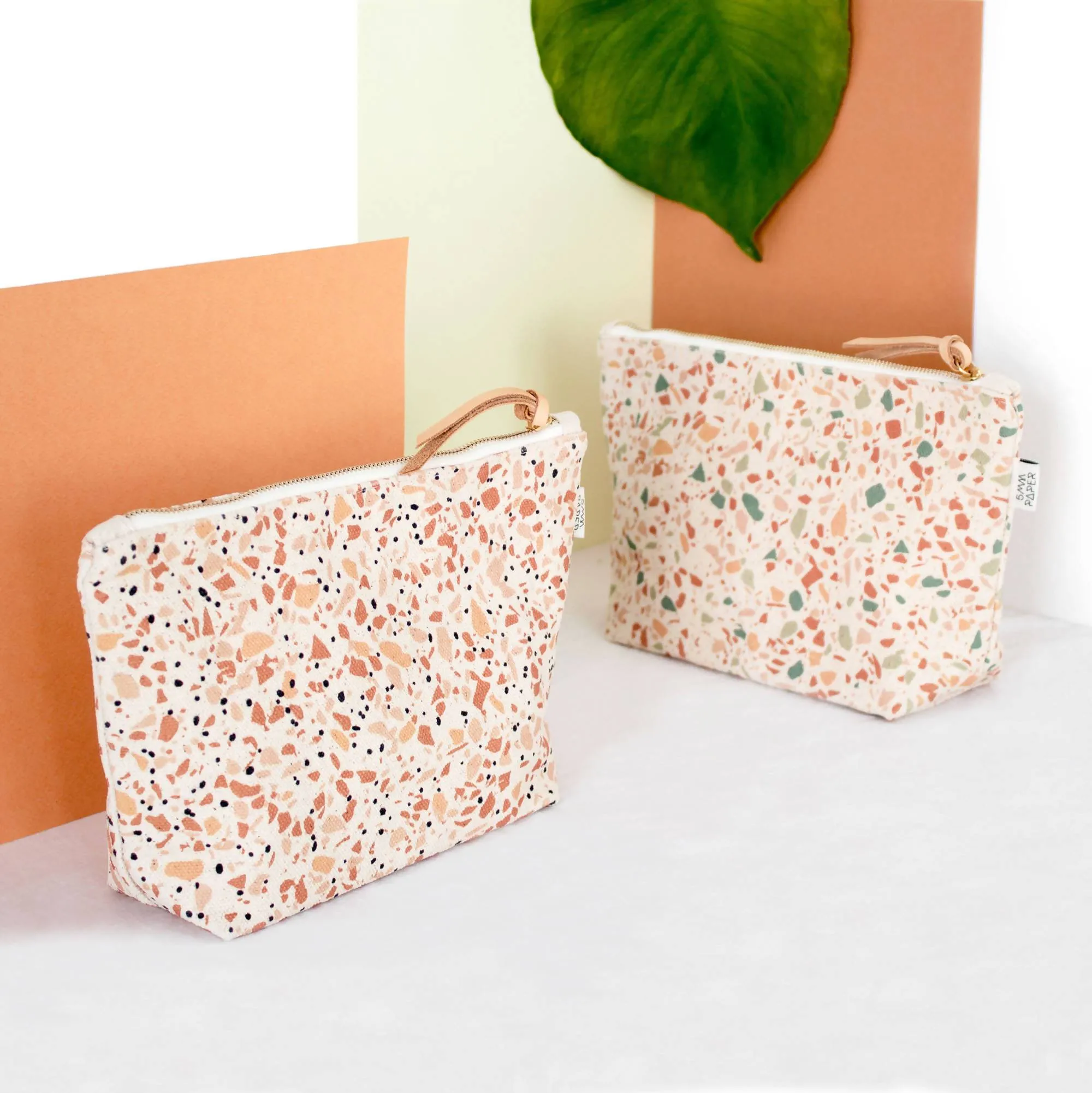 Cotton Canvas Cosmetic / Make-up Bag - Terrazzo Terracotta