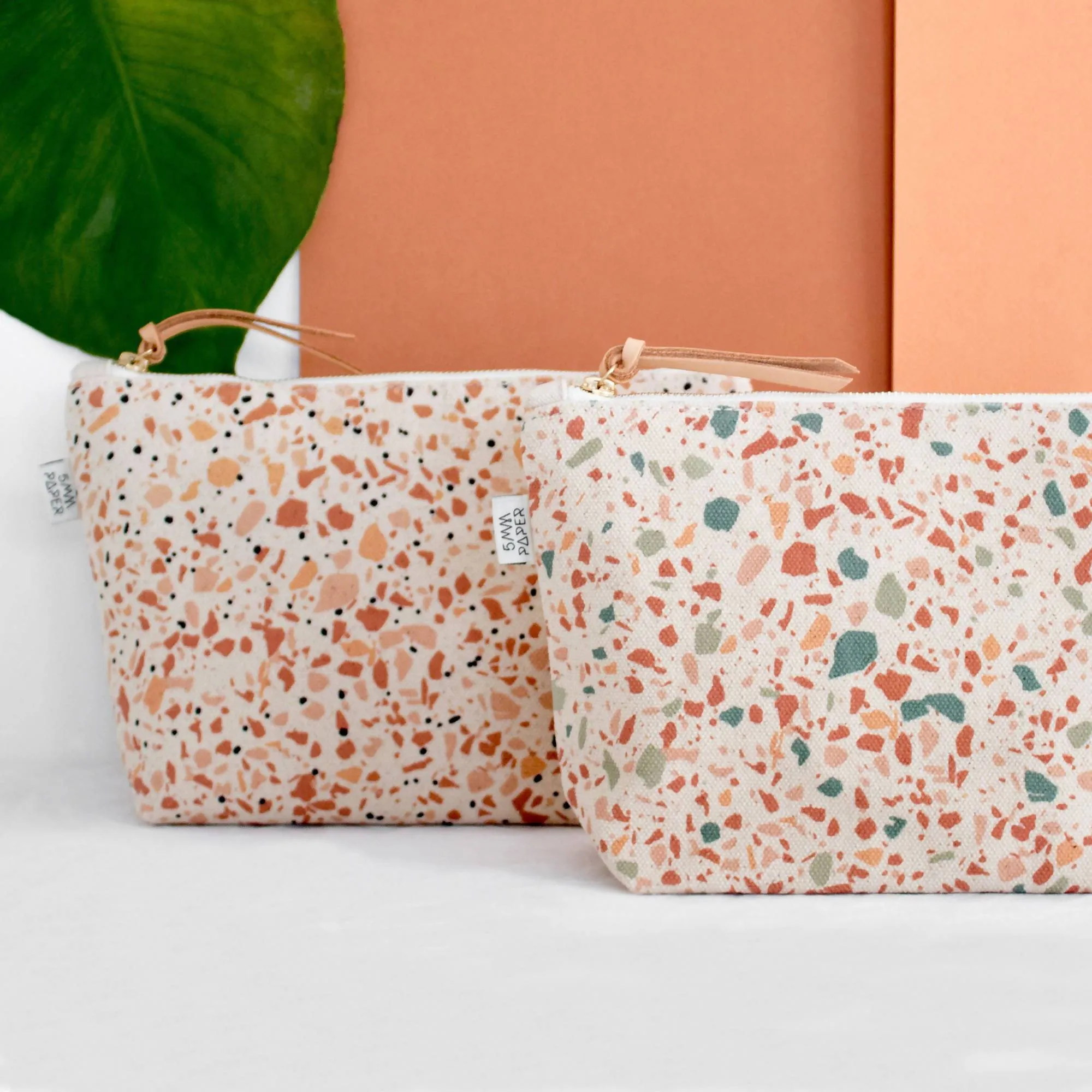 Cotton Canvas Cosmetic / Make-up Bag - Terrazzo Terracotta