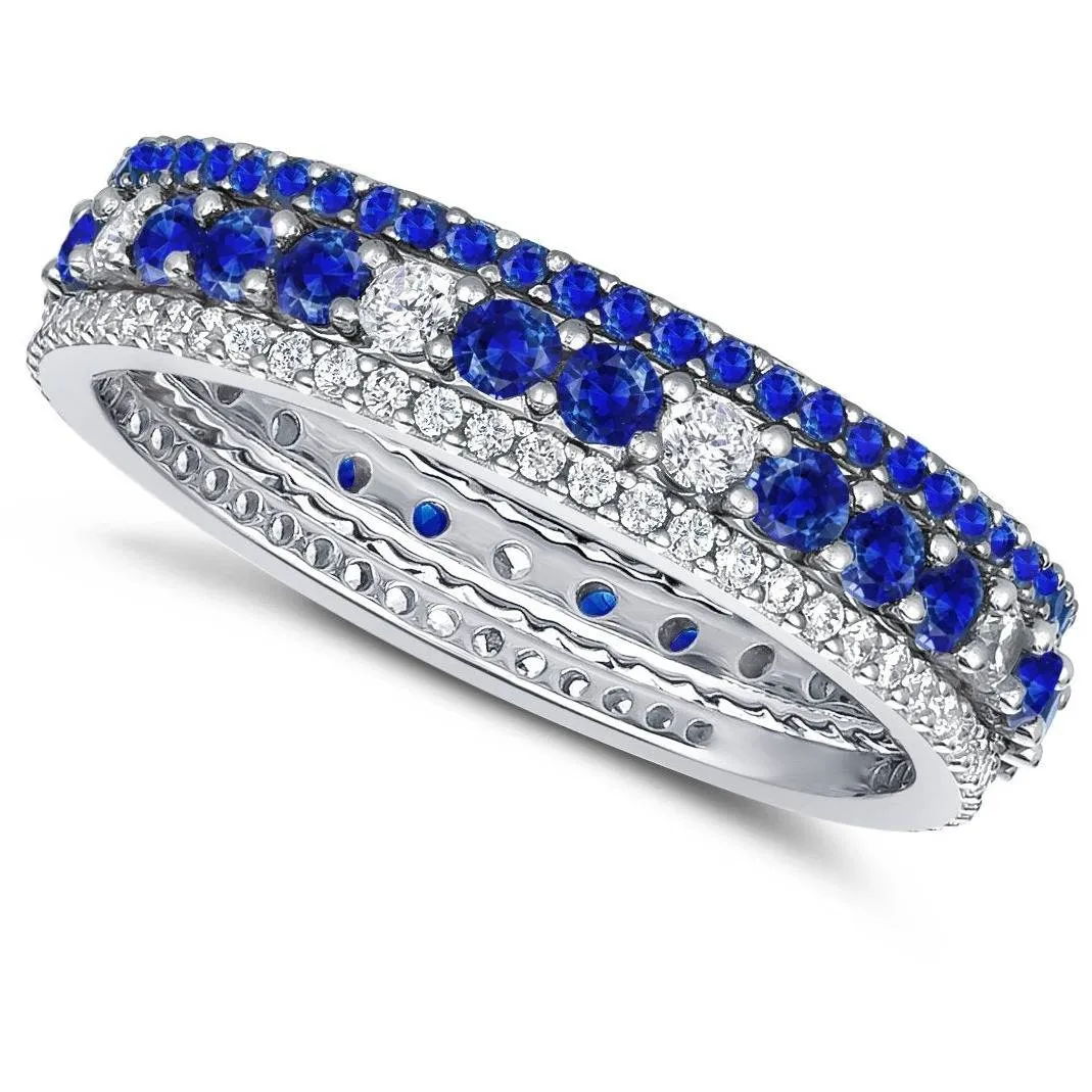 CRISLU Sapphire CZ  and Clear Stunning Stacks Ring Set