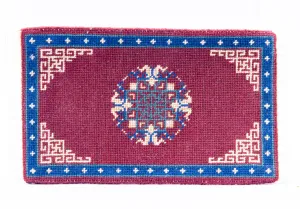 Dollhouse Miniature ~ Needlepoint Rug with Navy Blue & Red - Lee Lefkowitz Estate
