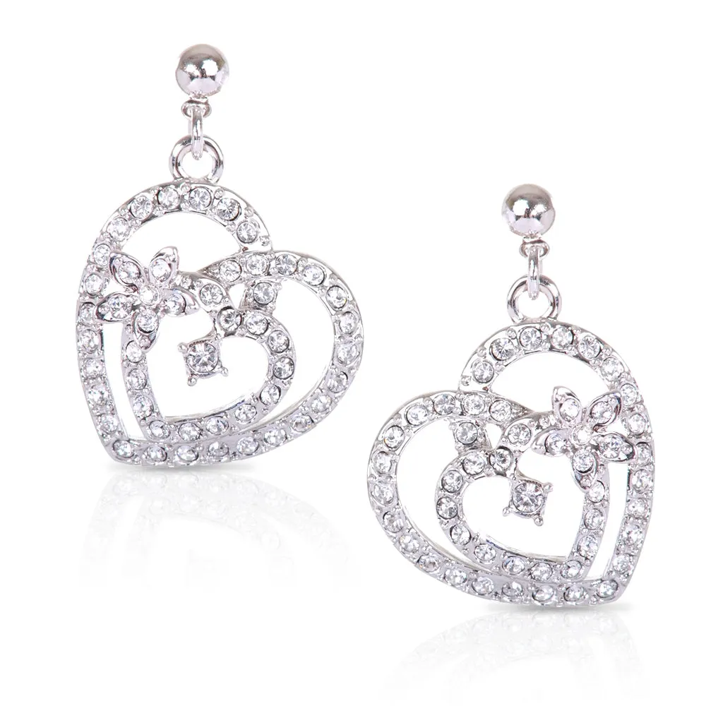 E7103 Stunning Rhodium Plated Dual Heart Swarovski Crystal Earrings