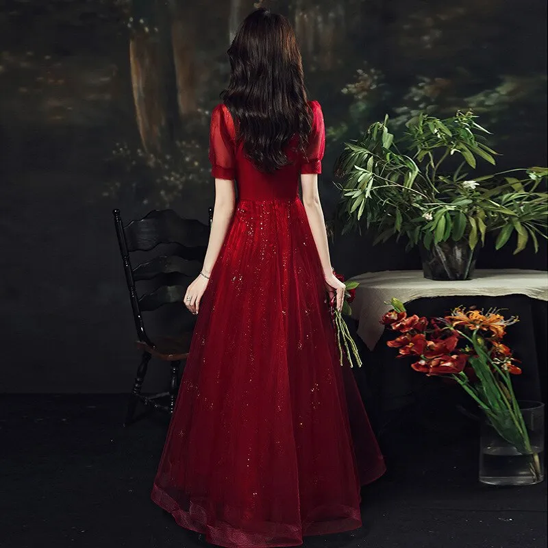 FashionSierra - Gorgeous Burgundy Ball Gowns