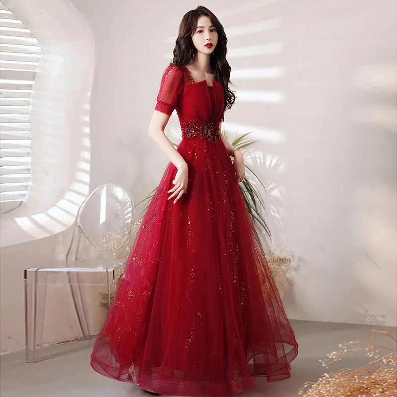 FashionSierra - Gorgeous Burgundy Ball Gowns