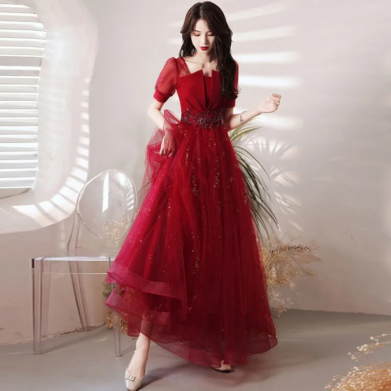 FashionSierra - Gorgeous Burgundy Ball Gowns
