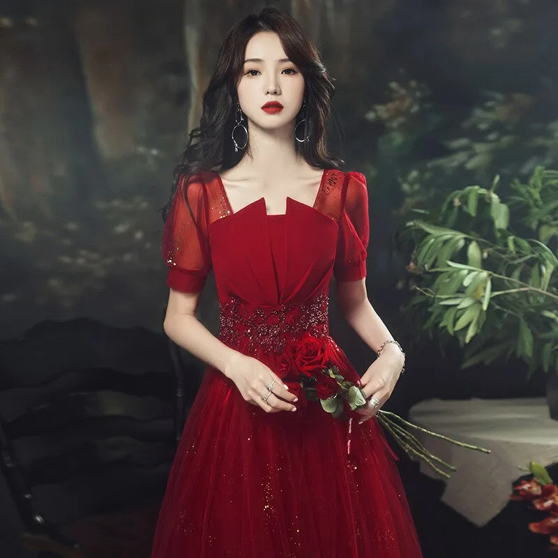 FashionSierra - Gorgeous Burgundy Ball Gowns
