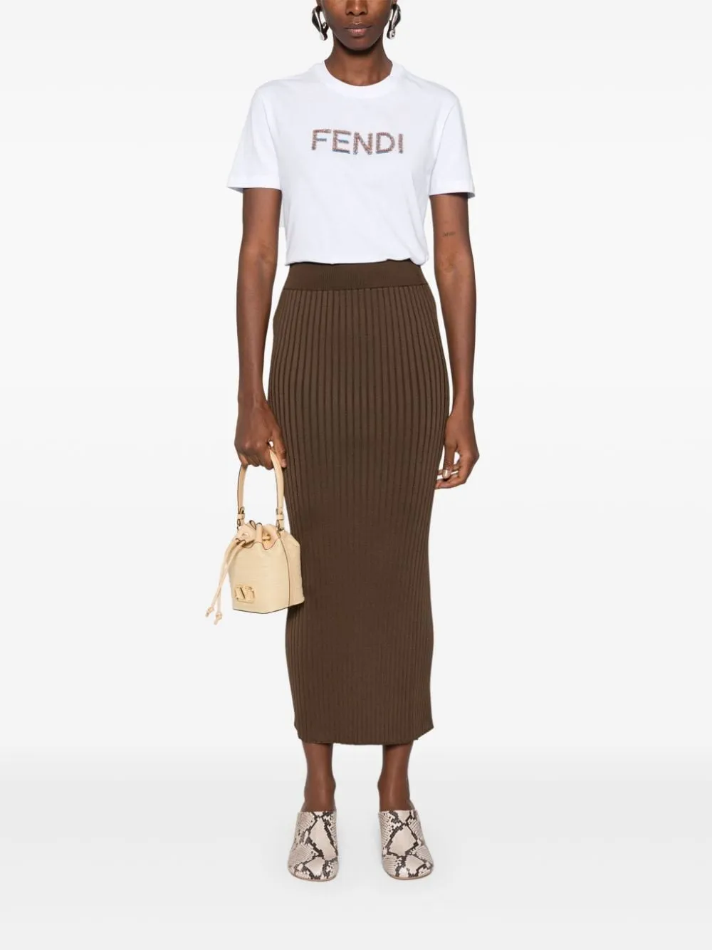 FENDI Embroidered Logo Cotton T-Shirt (SS24)