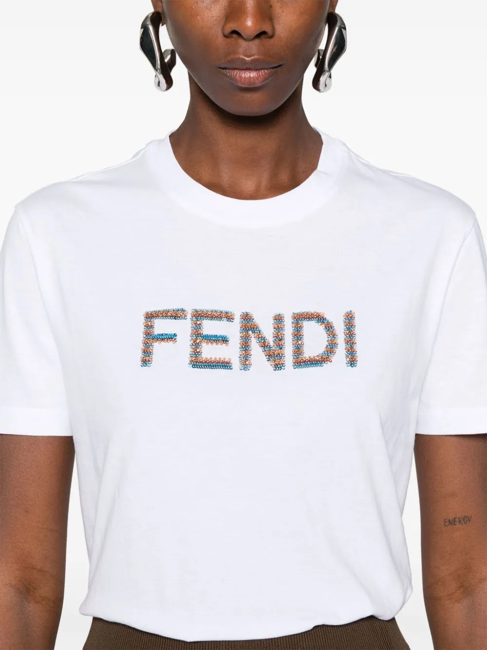 FENDI Embroidered Logo Cotton T-Shirt (SS24)