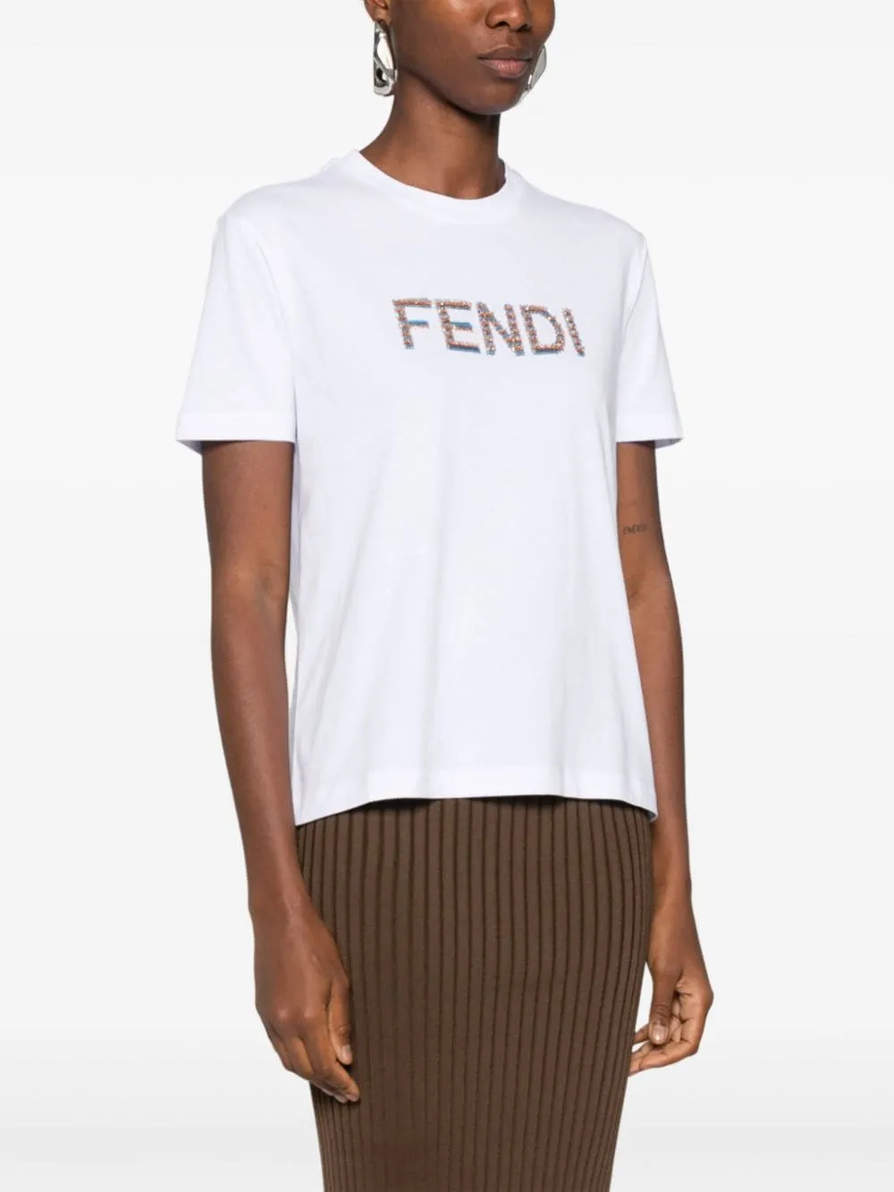 FENDI Embroidered Logo Cotton T-Shirt (SS24)