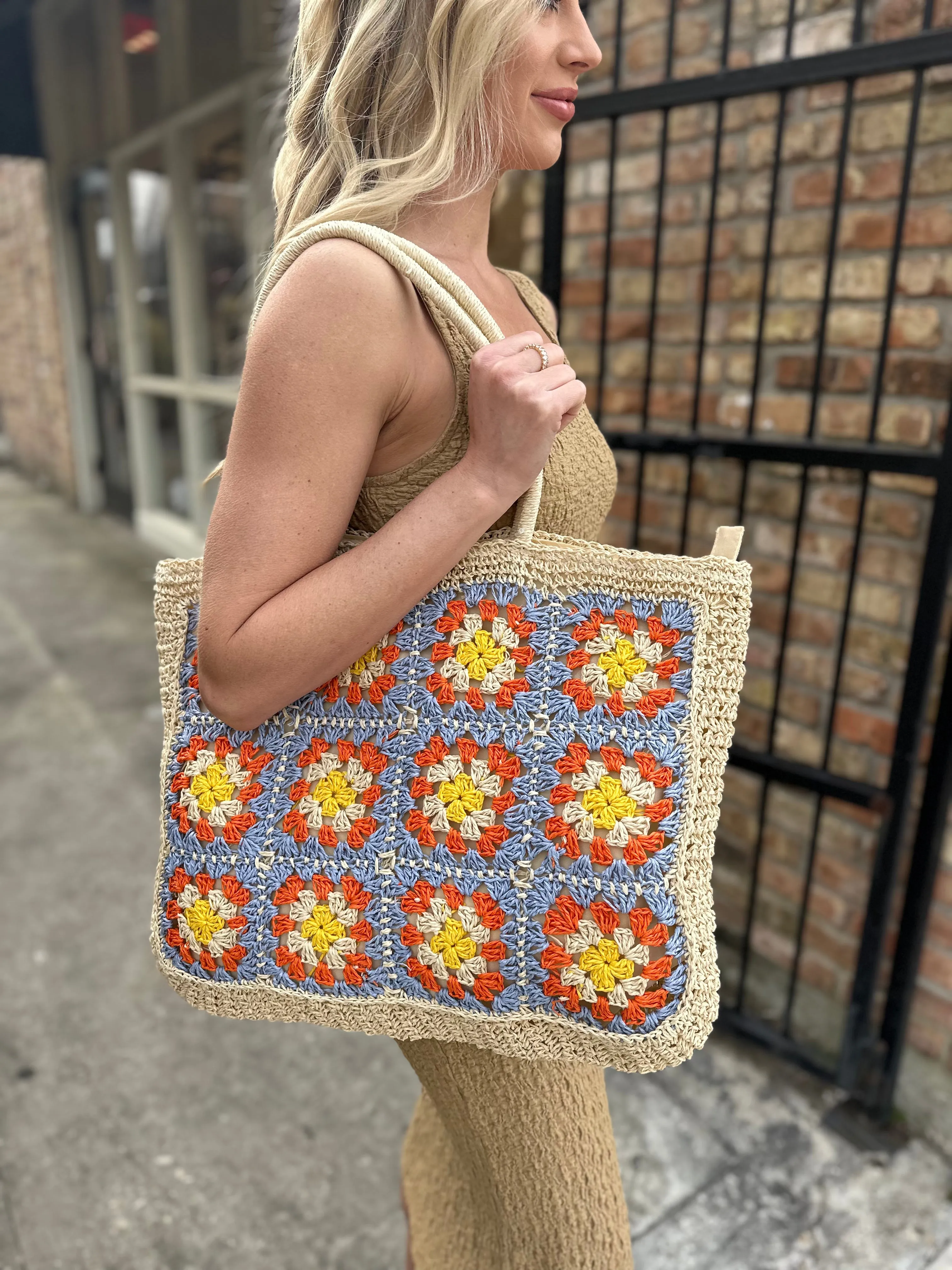 Figi Floral Straw Tote Bag