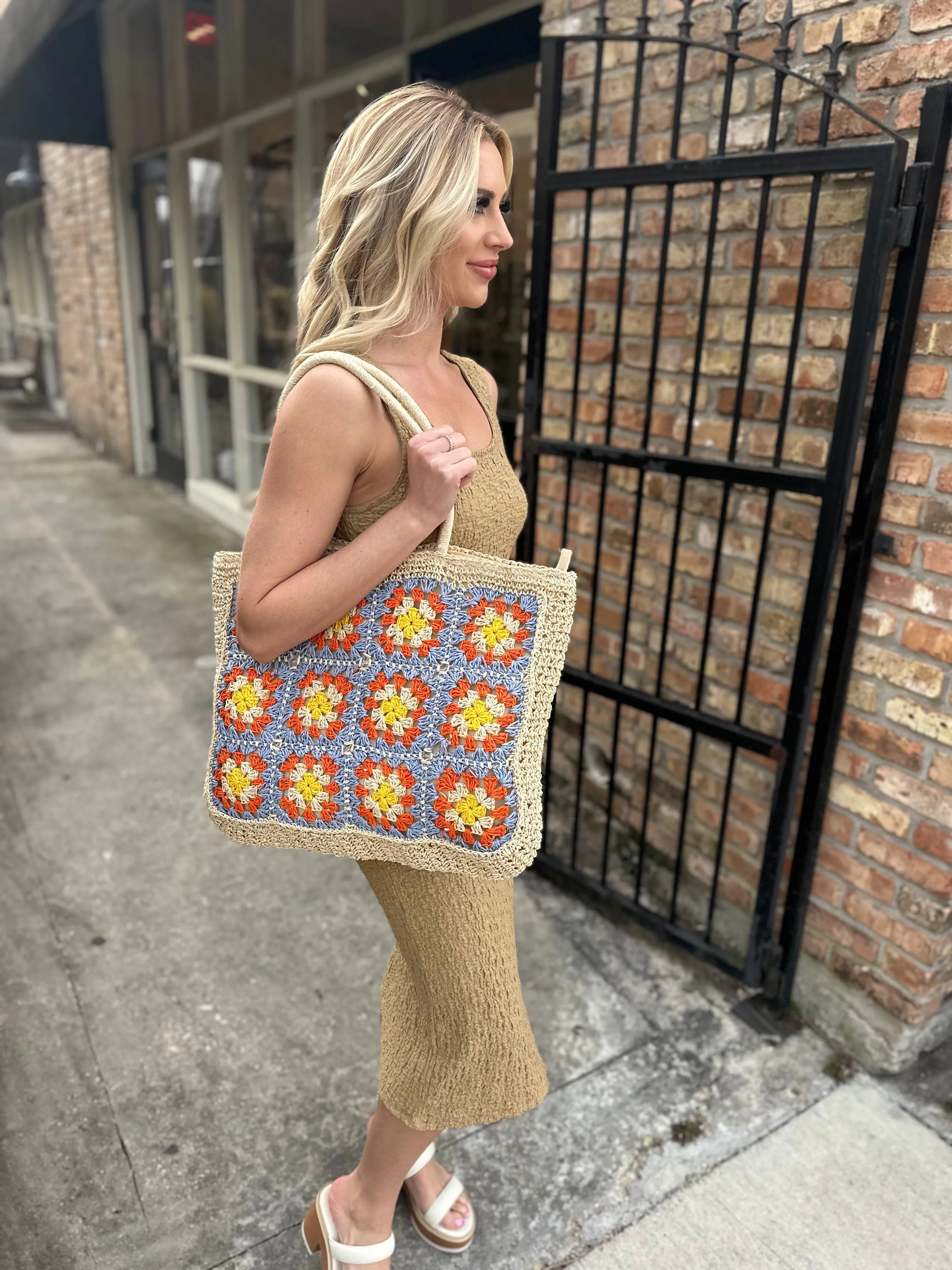 Figi Floral Straw Tote Bag