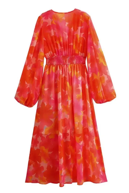 Floral Print Deep V-Neck Dress