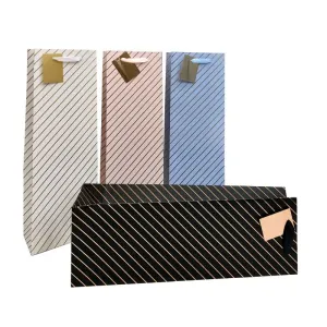 Foil Stripe Bottle Gift Bag - 36cm x 12.3cm x 8.5cm