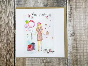 Girl with cake Card - Personalised
