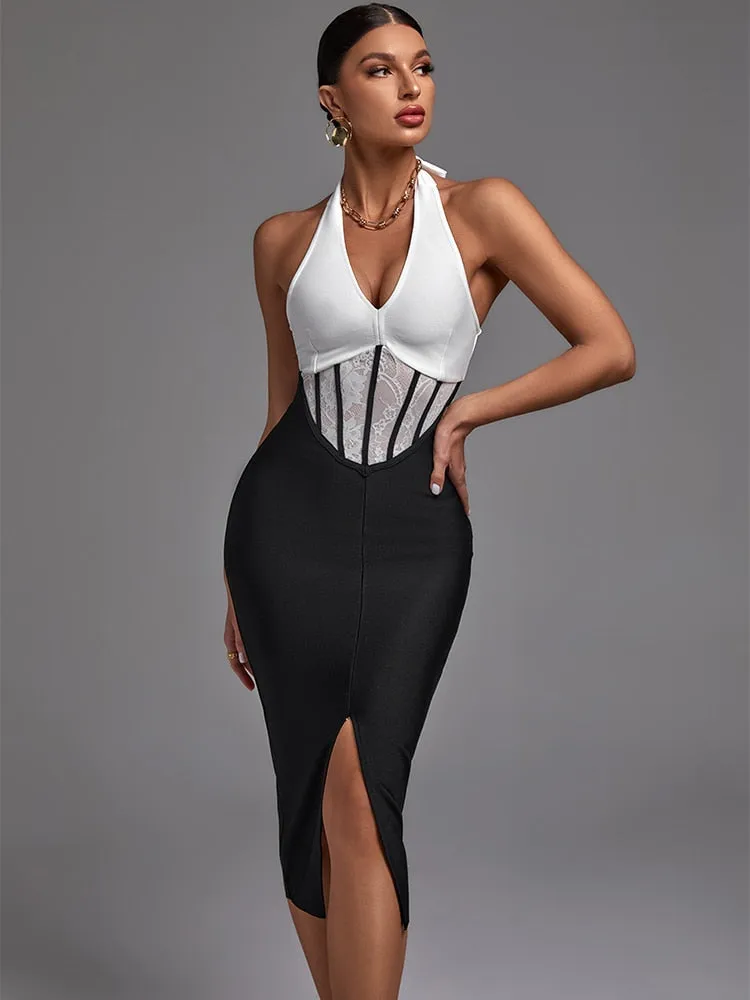 Gorgeous Backless Black Lace Bodycon Outfit