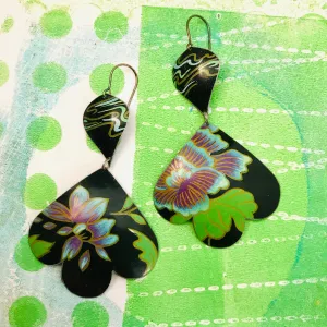 Gorgeous Blue Blossoms Trefoil Upcyled Tin Earrings