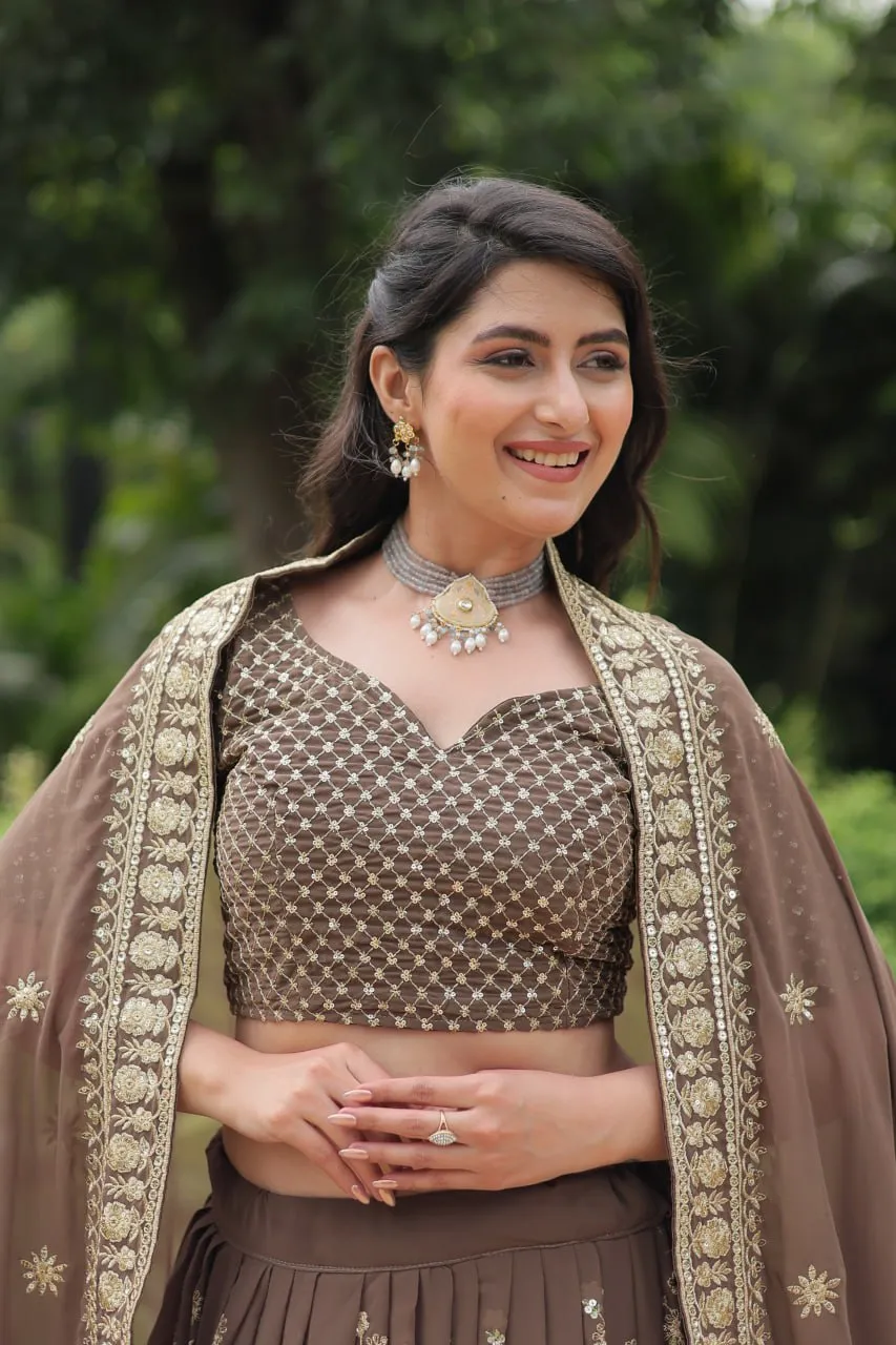 Gorgeous Brown Heavy Embroidered Georgette Lehenga Choli