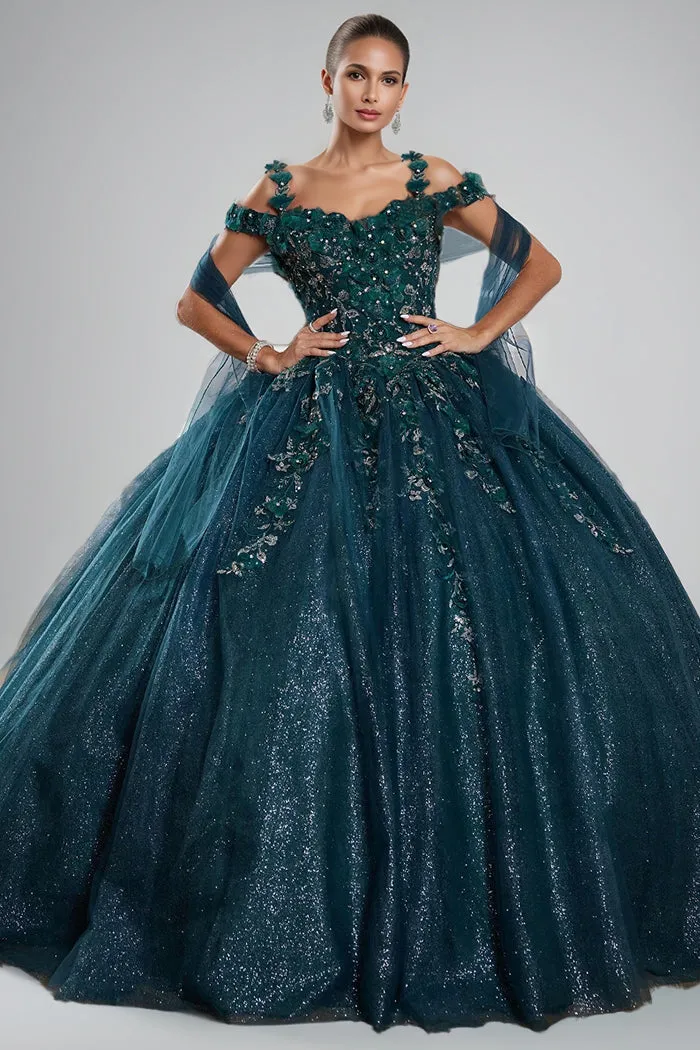 Gorgeous Dark Green Beading Appliques Ball Gown