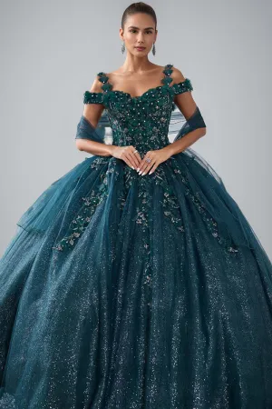 Gorgeous Dark Green Beading Appliques Ball Gown